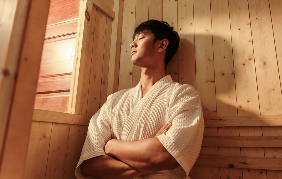 man enjoying a sauna